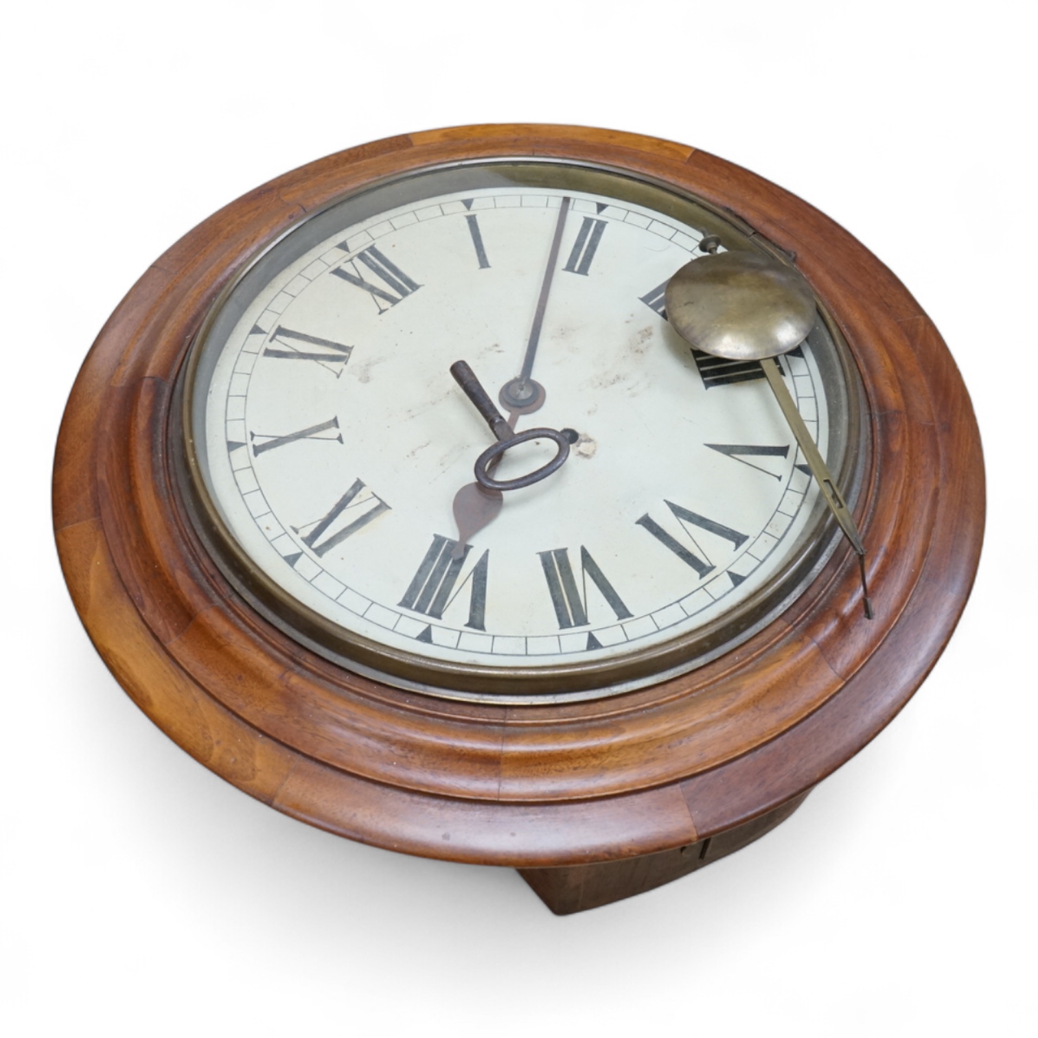 A 19th century walnut dial clock, 44cm diameter. Condition - case good, unknown if working.